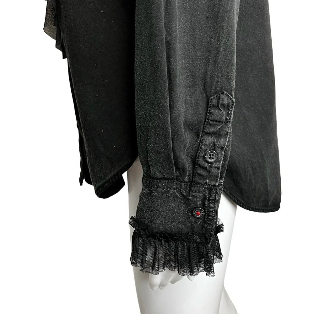 Pilcro Tulle Faded Black Collar Button Up Small - Picture 4 of 8
